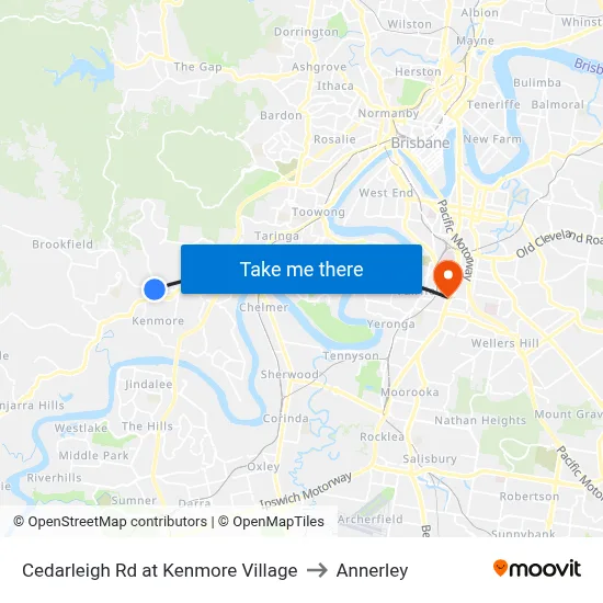 Cedarleigh Rd at Kenmore Village to Annerley map