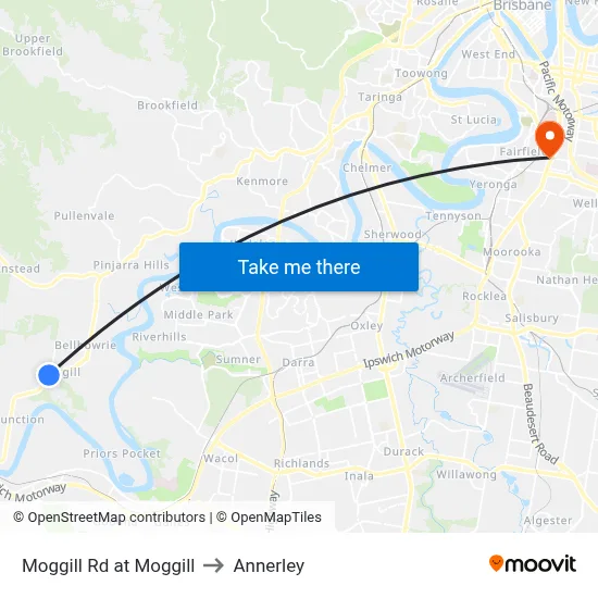 Moggill Rd at Moggill to Annerley map