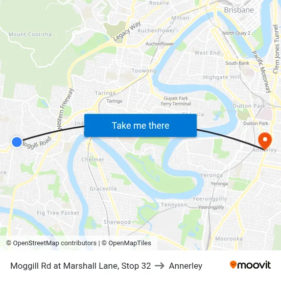 Moggill Rd at Marshall Lane, Stop 32 to Annerley map