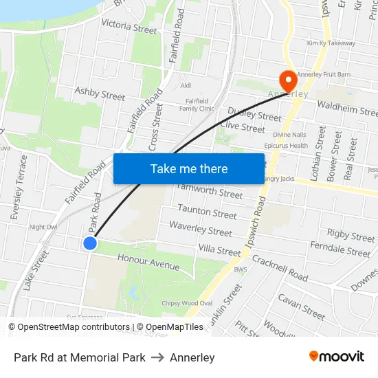 Park Rd at Memorial Park to Annerley map