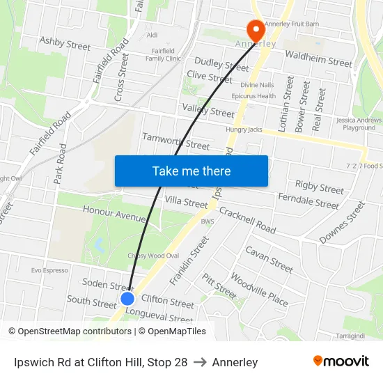 Ipswich Rd at Clifton Hill, Stop 28 to Annerley map