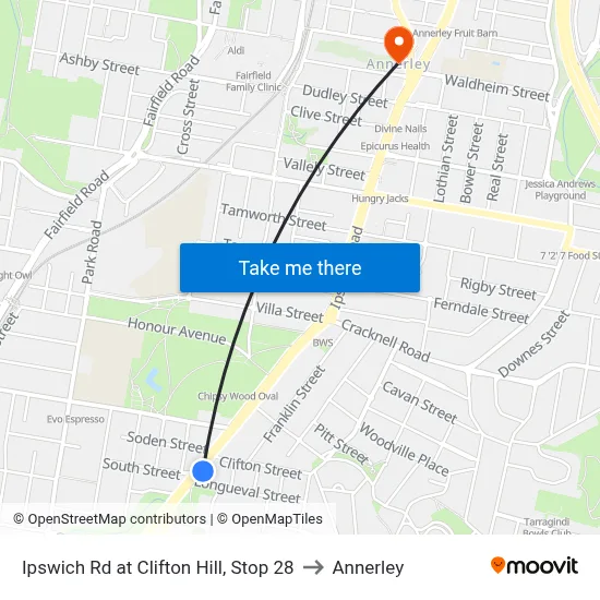 Ipswich Rd at Clifton Hill, Stop 28 to Annerley map