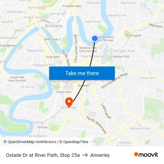 Oxlade Dr at River Path, Stop 25a to Annerley map
