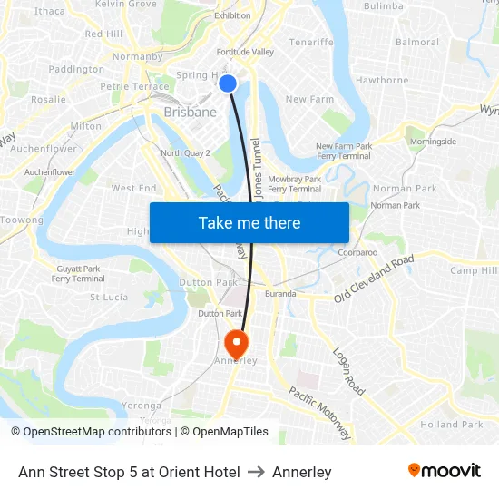 Ann Street Stop 5 at Orient Hotel to Annerley map