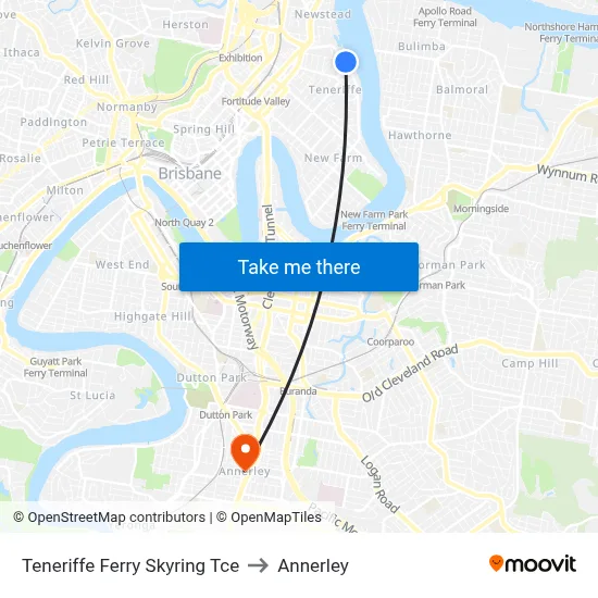 Teneriffe Ferry Skyring Tce to Annerley map