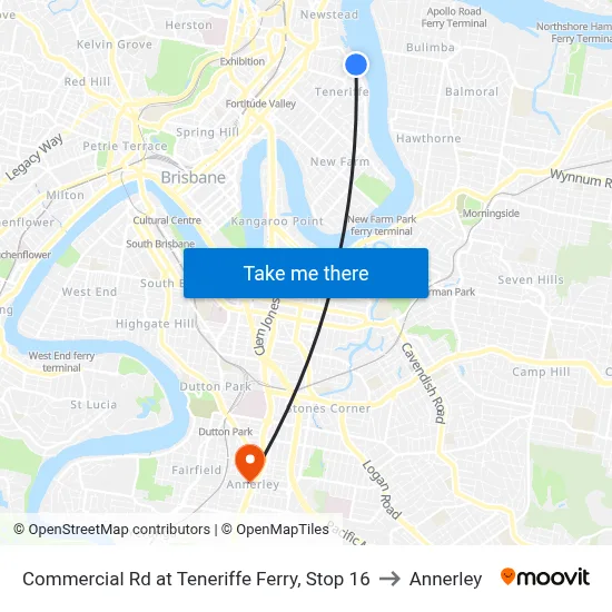 Commercial Rd at Teneriffe Ferry, Stop 16 to Annerley map