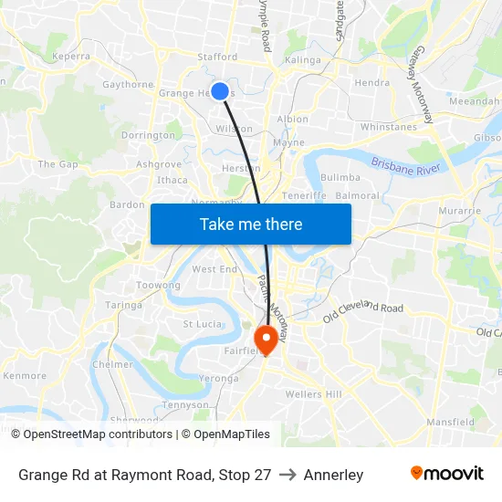 Grange Rd at Raymont Road, Stop 27 to Annerley map