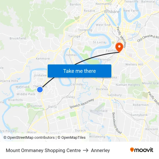 Mount Ommaney Shopping Centre to Annerley map
