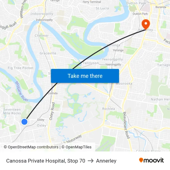 Canossa Private Hospital, Stop 70 to Annerley map