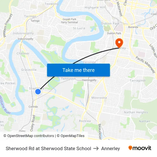 Sherwood Rd at Sherwood State School to Annerley map