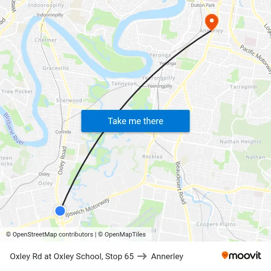 Oxley Rd at Oxley School, Stop 65 to Annerley map