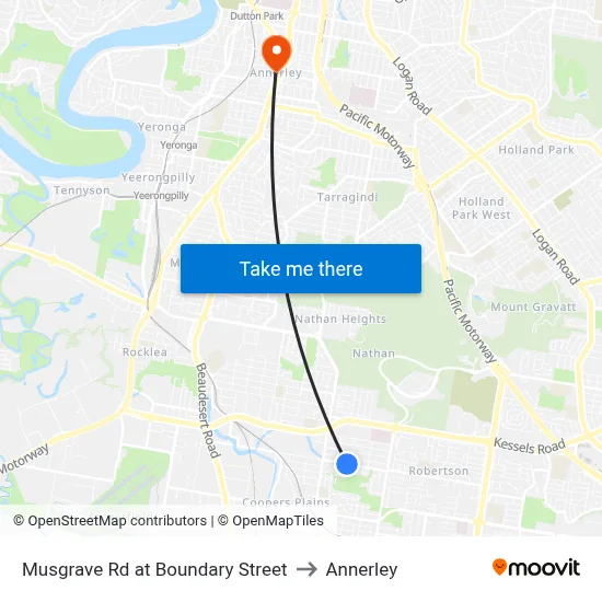 Musgrave Rd at Boundary Street to Annerley map