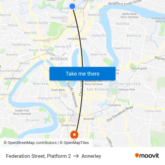 Federation Street, Platform 2 to Annerley map