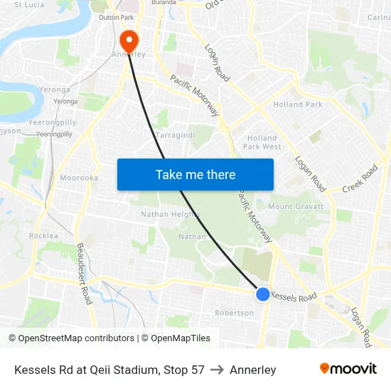 Kessels Rd at Qeii Stadium, Stop 57 to Annerley map