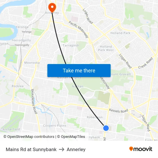 Mains Rd at Sunnybank to Annerley map