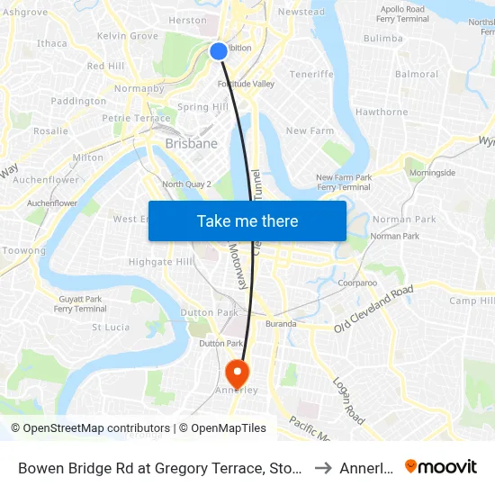 Bowen Bridge Rd at Gregory Terrace, Stop 7 to Annerley map