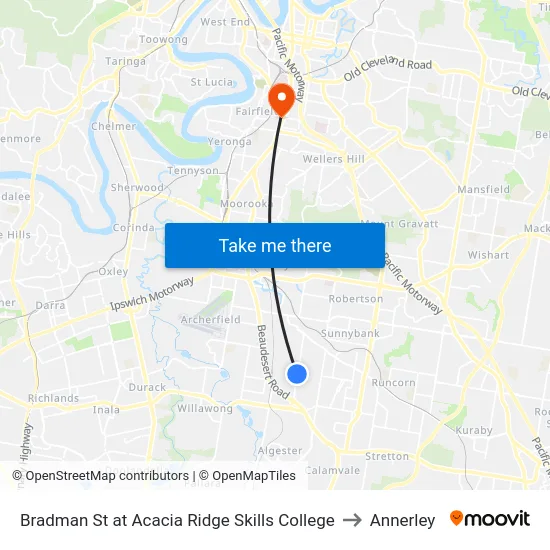 Bradman St at Acacia Ridge Skills College to Annerley map