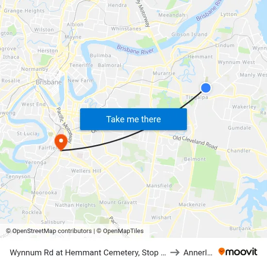 Wynnum Rd at Hemmant Cemetery, Stop 44 to Annerley map