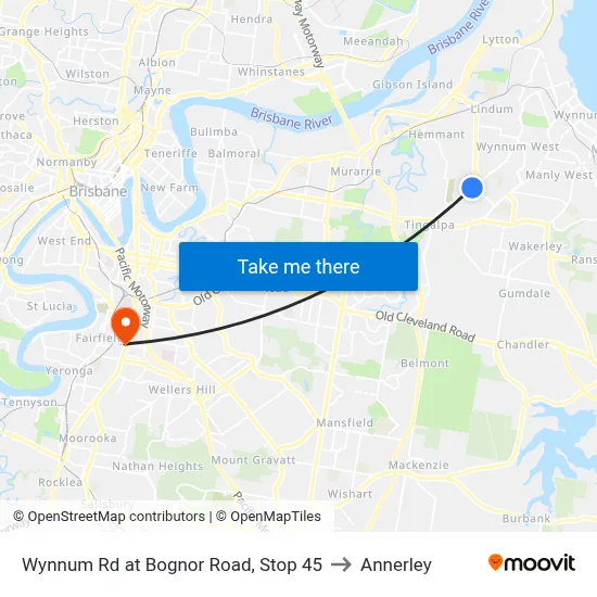 Wynnum Rd at Bognor Road, Stop 45 to Annerley map
