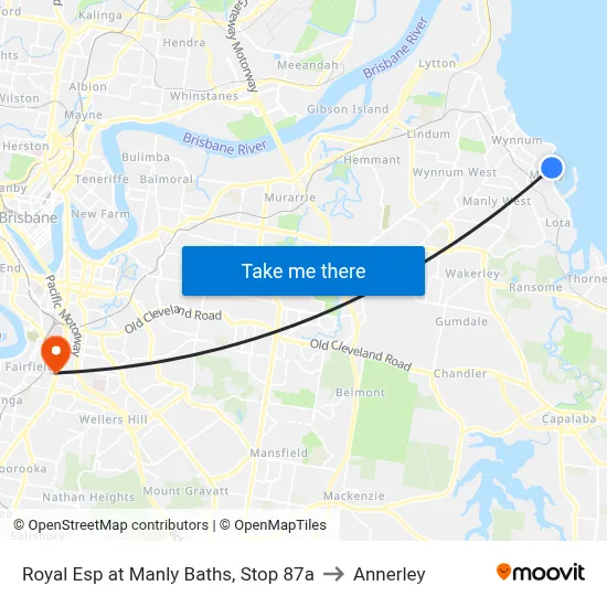 Royal Esp at Manly Baths, Stop 87a to Annerley map