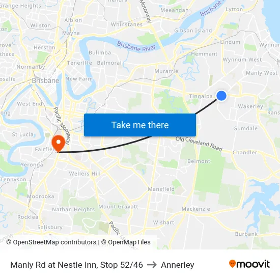 Manly Rd at Nestle Inn, Stop 52/46 to Annerley map