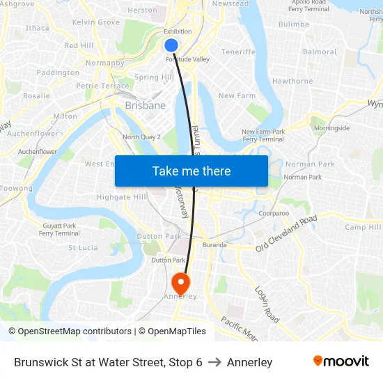Brunswick St at Water Street, Stop 6 to Annerley map