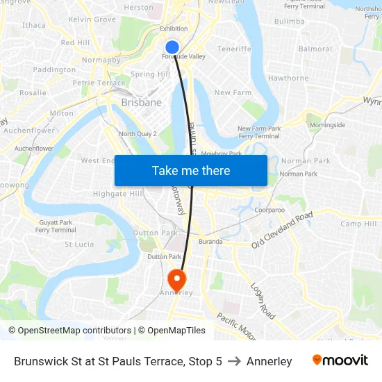 Brunswick St at St Pauls Terrace, Stop 5 to Annerley map