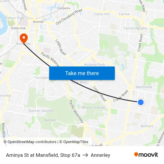 Aminya St at Mansfield, Stop 67a to Annerley map
