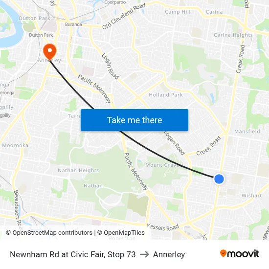 Newnham Rd at Civic Fair, Stop 73 to Annerley map
