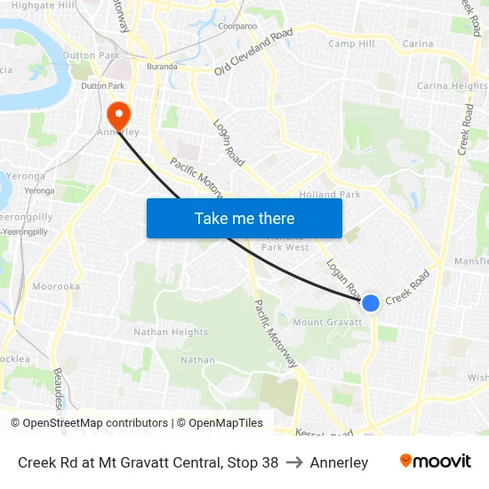 Creek Rd at Mt Gravatt Central, Stop 38 to Annerley map