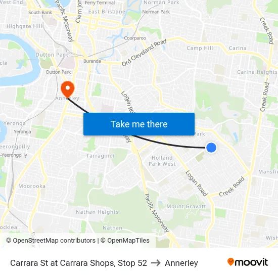 Carrara St at Carrara Shops, Stop 52 to Annerley map