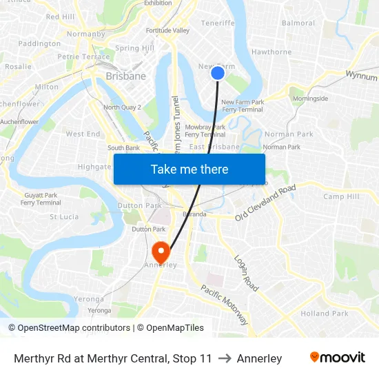 Merthyr Rd at Merthyr Central, Stop 11 to Annerley map