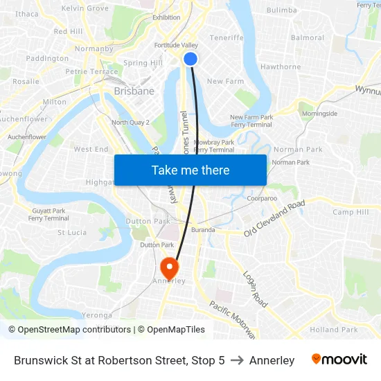 Brunswick St at Robertson Street, Stop 5 to Annerley map