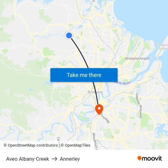 Aveo Albany Creek to Annerley map