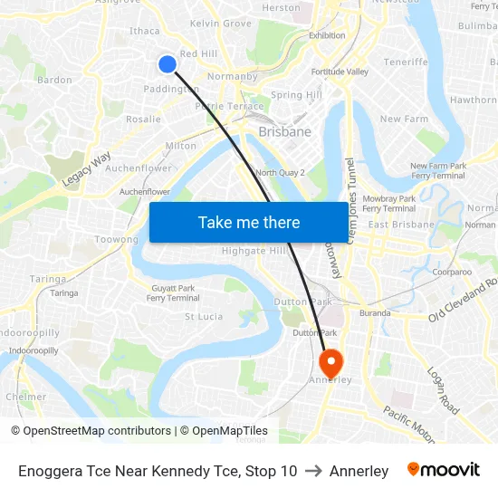 Enoggera Tce Near Kennedy Tce, Stop 10 to Annerley map