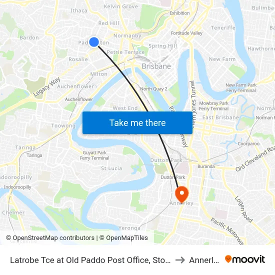 Latrobe Tce at Old Paddo Post Office, Stop 8 to Annerley map