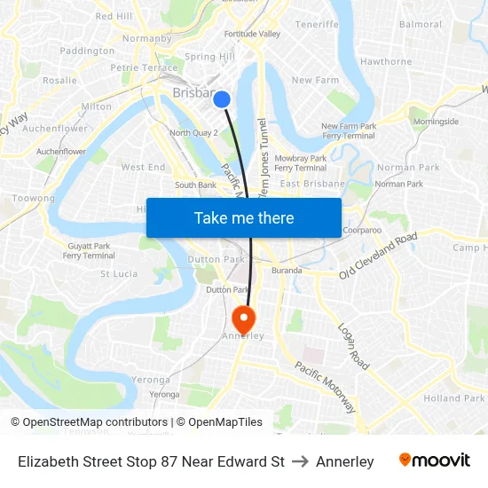 Elizabeth Street Stop 87 Near Edward St to Annerley map
