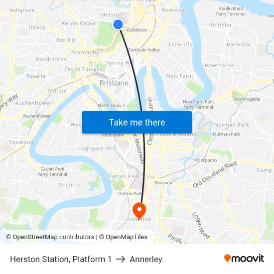 Herston Station, Platform 1 to Annerley map