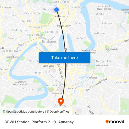 RBWH Station, Platform 2 to Annerley map