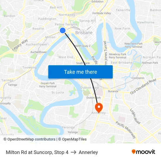 Milton Rd at Suncorp, Stop 4 to Annerley map