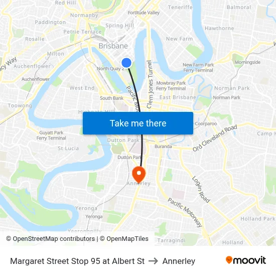Margaret Street Stop 95 at Albert St to Annerley map