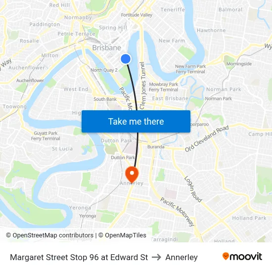 Margaret Street Stop 96 at Edward St to Annerley map