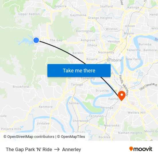 The Gap Park 'N' Ride to Annerley map