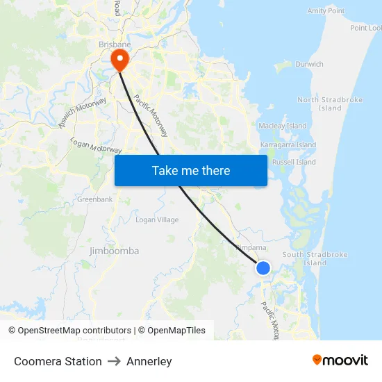 Coomera Station to Annerley map