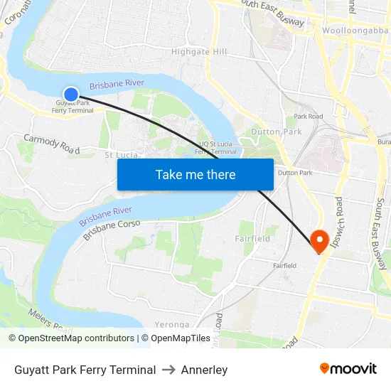 Guyatt Park Ferry Terminal to Annerley map