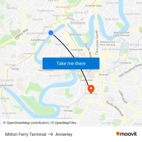 Milton Ferry Terminal to Annerley map