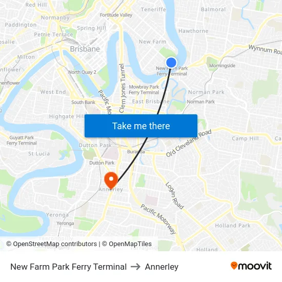 New Farm Park Ferry Terminal to Annerley map