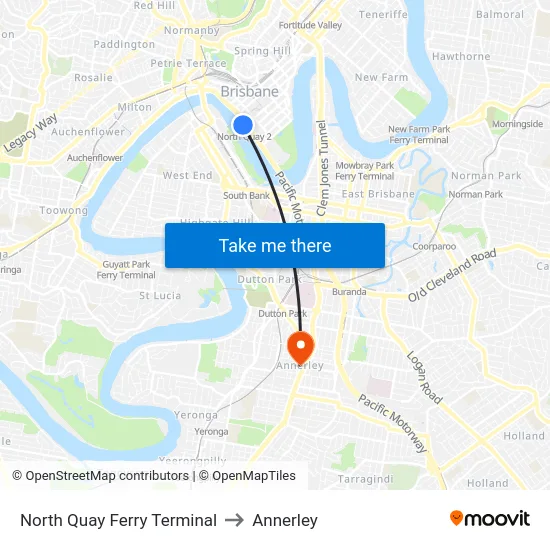 North Quay Ferry Terminal to Annerley map