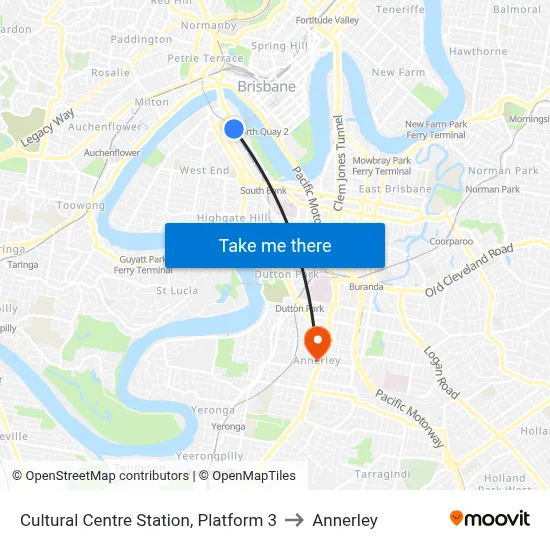 Cultural Centre Station, Platform 3 to Annerley map