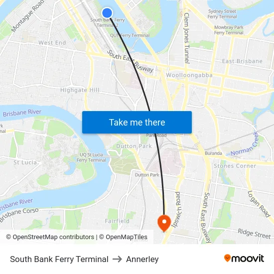 South Bank Ferry Terminal to Annerley map